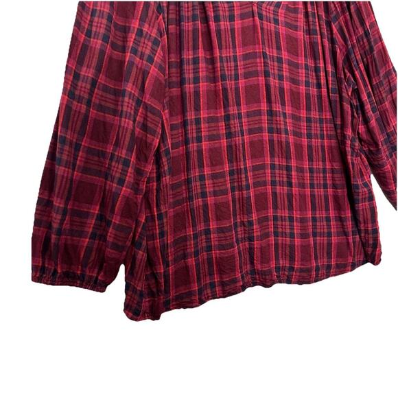 Lane Bryant Top Women 22 Red Plaid Long Sleeve Rayon Cottage Boho Peasant Preppy - Picture 3 of 11